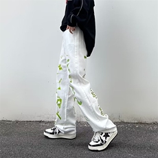 美式高街vibe风裤子欧美嘻哈字母涂鸦牛仔裤ins潮直筒裤K2693-P46，男装牛仔裤，星座412-2