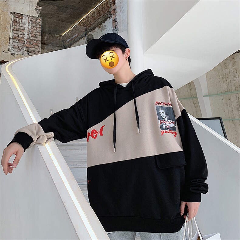 运动秋新款男女港风拼色套头宽松潮卫衣百搭外套DS458T,男装卫衣,电商A102