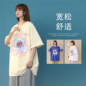 中性风 2023夏季新款设计感小众爱心印花情侣T恤 T1088 p25控38图片