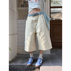 AK2261-P60彩色字母刺绣宽松短裤夏季男女同款阔腿七分裤，男装牛仔裤，星座617A-2