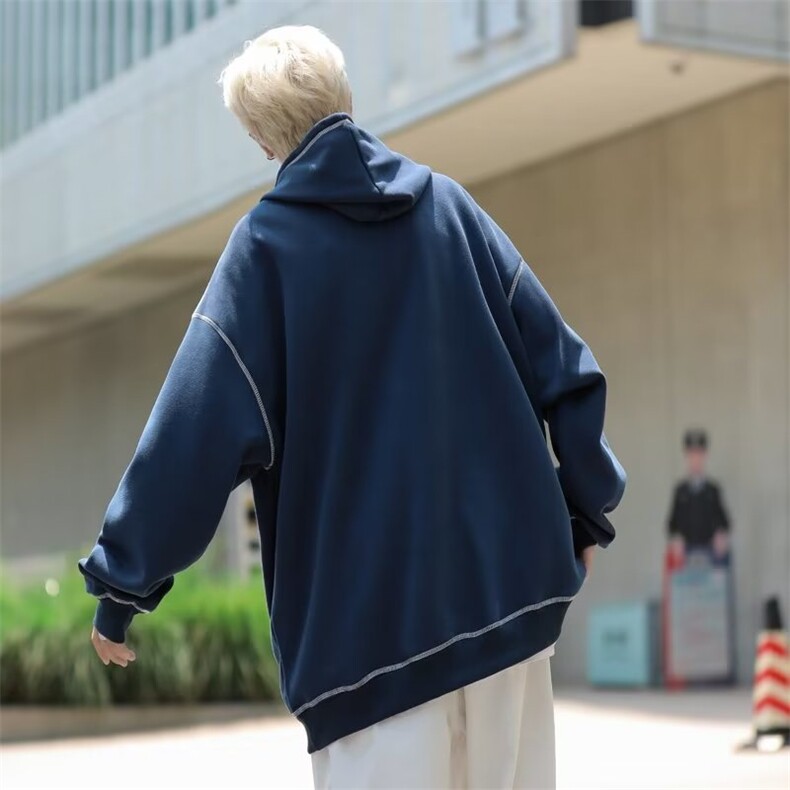 痞帅明线设计感连帽卫衣男秋季新款宽松休闲情侣外套潮牌W36-P48,男装卫衣,星座1008