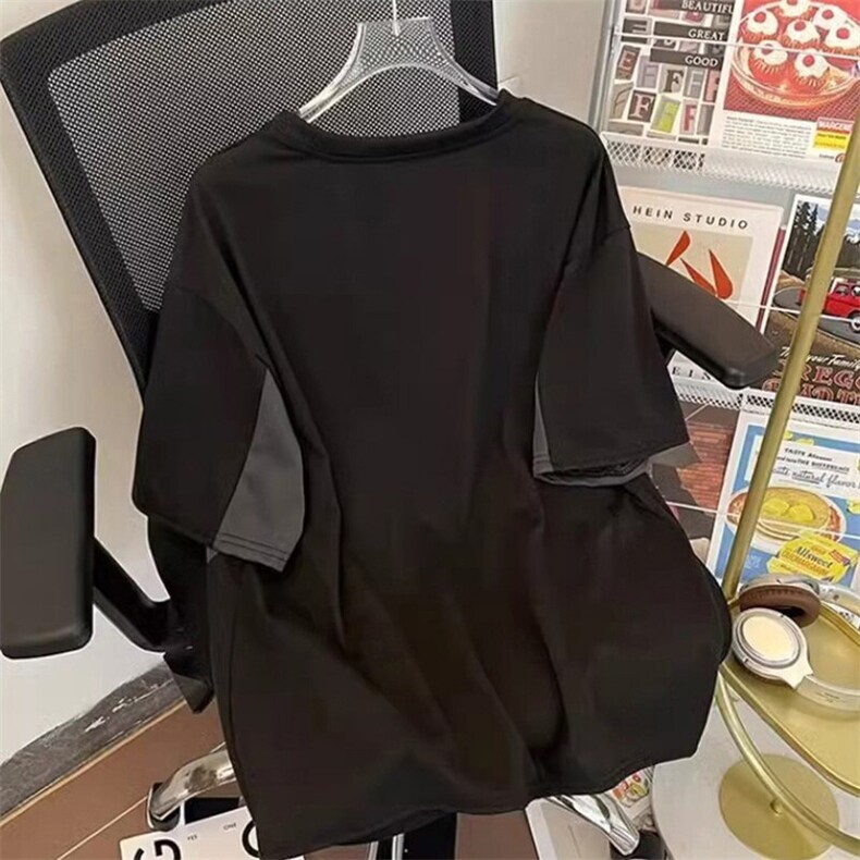 高品质二开240克宽松纯棉美式高街痞帅拼接工艺短袖T恤特P25,男装T恤,电商A486-1