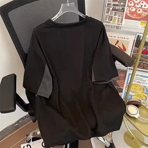高品质二开240克宽松纯棉美式高街痞帅拼接工艺短袖T恤 特P25图片
