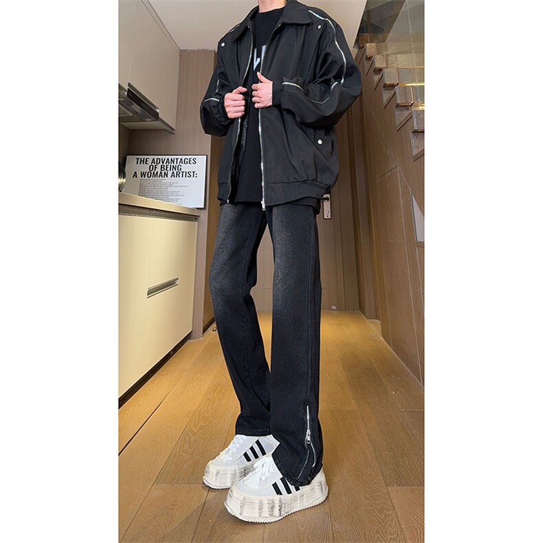 现货秋冬渐变拉链黑色直筒大码修身牛仔裤男K5804-K5805-P50,男装牛仔裤,星座205