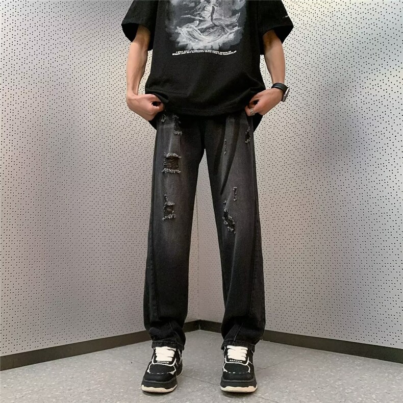 破洞牛仔裤男美式ins高街水洗痞帅裤子夏季薄款XK8027P50,男装牛仔裤,星座1116-2