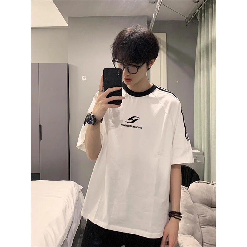 夏季美式高街重磅纯棉三条杠织带撞色男女短袖T恤ZD536-特P30,男装T恤,电商A486