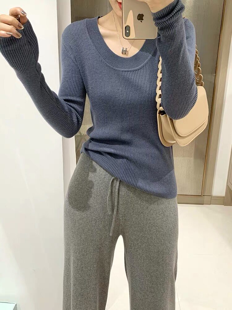 新款百搭时尚简约V领羊毛衫显瘦修身打底衫,女装羊毛衫,圣旺供货