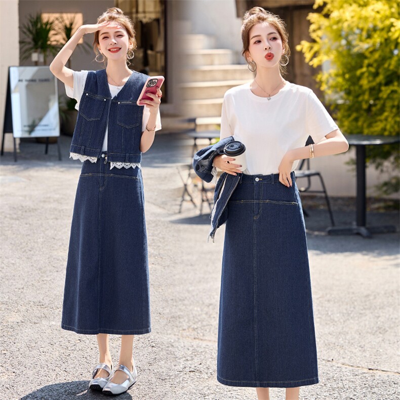 轻熟牛仔时尚套装女2025夏季新款韩系穿搭洋气马甲半身裙三件套,女装套装/套裙,艾仟回(原伊仟回)