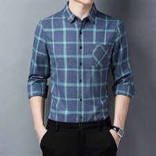 Y6920钱塘2020-2中青年春秋款男士格子合身长袖休闲衬衫P55，男装衬衫，钱塘207-2