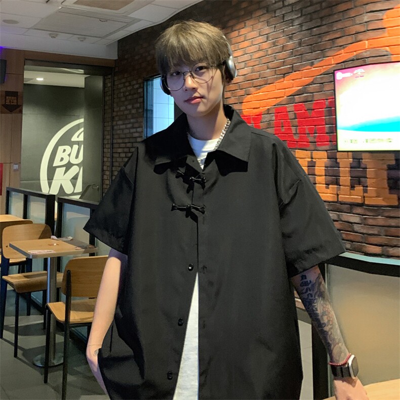 ！2025夏季新款男士新中式短袖衬衫情侣纯色衬衣CS100特P30,男装衬衫,电商B220