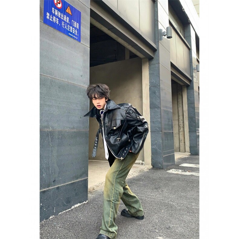 网络图现货短款皮衣外套高级感痞帅皮夹克RW188-P98,男装夹克,星座1005-6