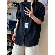 薄款冰丝短袖衬衫男简约纯色垂感休闲痞帅衬衣CS288-P20，男装T恤，星座301C-5