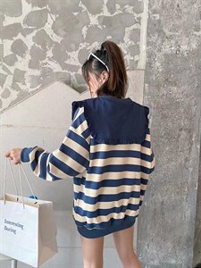 爱美欧现货 条纹大领子卫衣图片