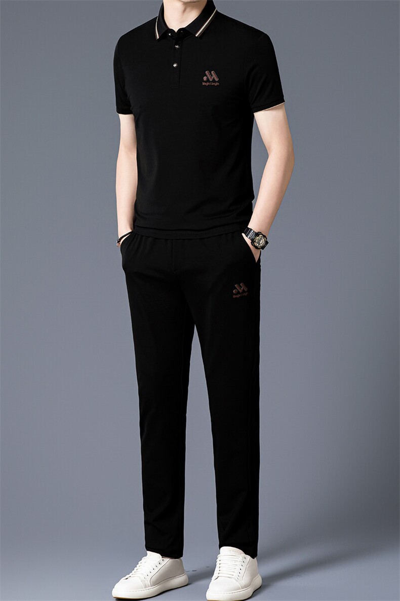 HP5088夏季新款男士休闲套装刺绣男装百搭二件套翻领,男装休闲套装,电商B360