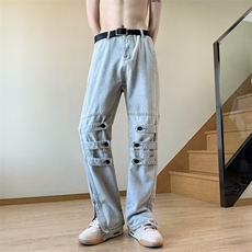 潮流ins百搭牛仔裤气质夏季潮男青春流行中腰长裤时尚日系，男装牛仔裤，星座716-4
