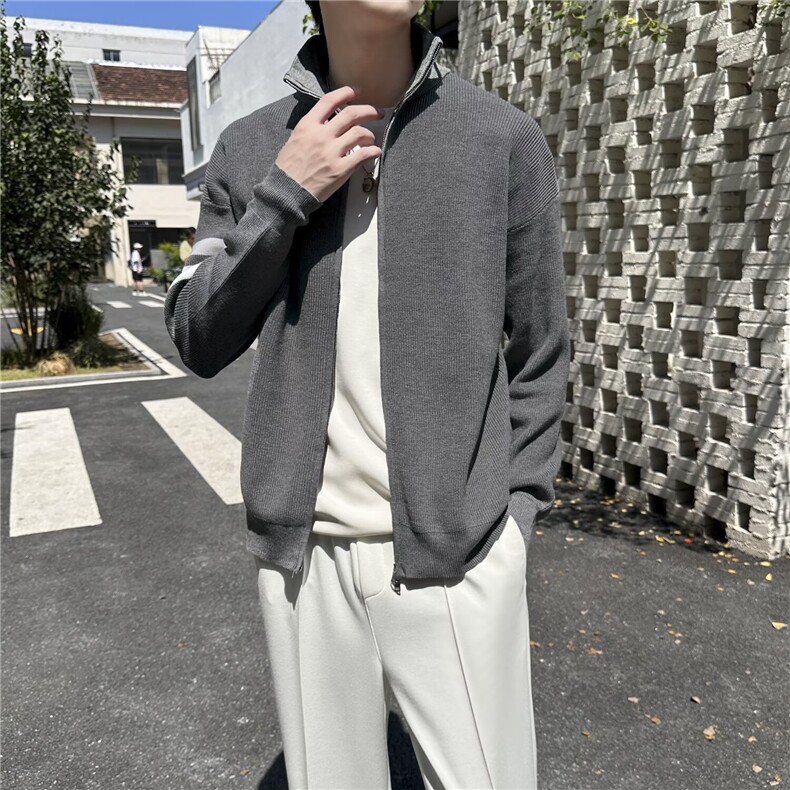 立领针织外套男款秋冬季休闲时尚卫衣潮流夹克上衣男8255P58,男装夹克,星座410-2