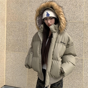 美式复古PU皮棉服女2025冬季新款加厚大毛领情侣休闲保暖棉袄外套图片