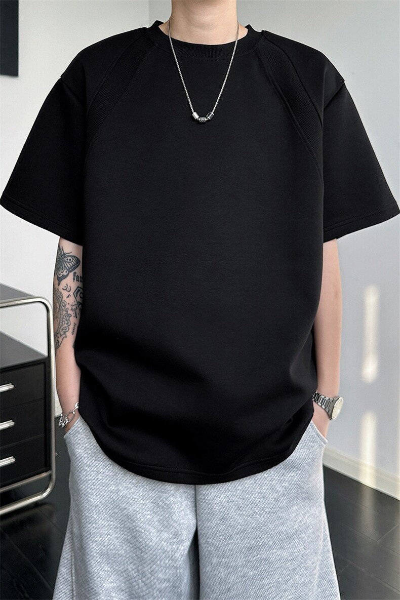 8XL-M美式高街高克重短袖T恤男宽松短款BOXY正肩上衣半袖DX334,男装T恤,电商D206-1