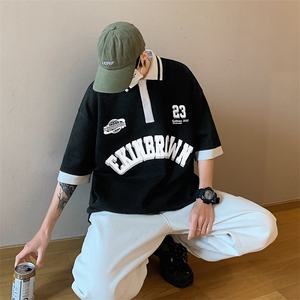 1港风polo衫男休闲潮大码情侣风翻领短袖T恤DP7741P45控68图片