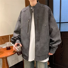 小众复古PU皮夹克外套男春秋季设计感拉链立领机车服W5746-P85，男装夹克，星座412-2
