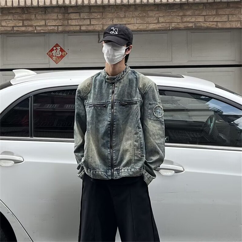 CL0797-P72美式复古秋季新款牛仔外套男拉链潮牌设计感小众夹克,男装工装外套,电商C233