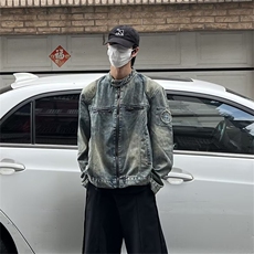 CL0797-P72美式复古秋季新款牛仔外套男拉链潮牌设计感小众夹克，男装工装外套，电商C233
