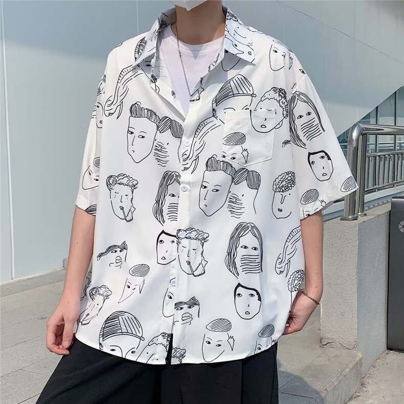 日系五分袖春夏季新款衬衫潮流慵懒男方领宽松型衬衫C287P30,男装衬衫,星座1116-2