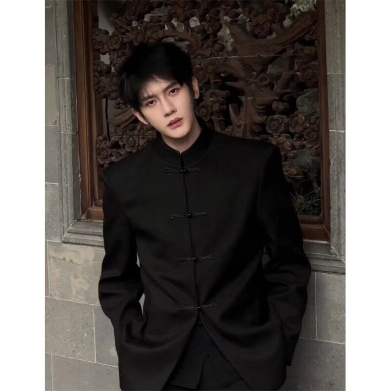 W9259-P58 网图现货 春季新款新中式垫肩西服外套中山风立领西装图片