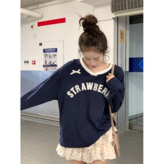 QC026-P55220克酷棉双棉卫衣女春秋潮设计感蝴蝶结V领韩版上衣，女装卫衣/绒衫，星座617A-2