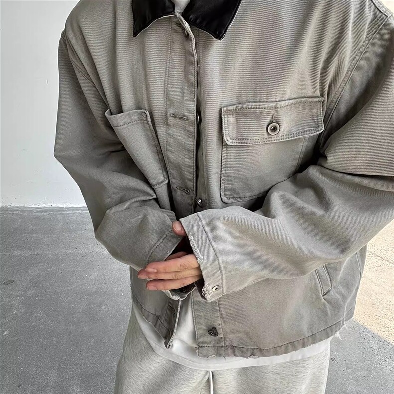 JK8967-P65美式撞色拼接设计感牛仔工装男高街潮牌复古,男装工装外套,电商B323A