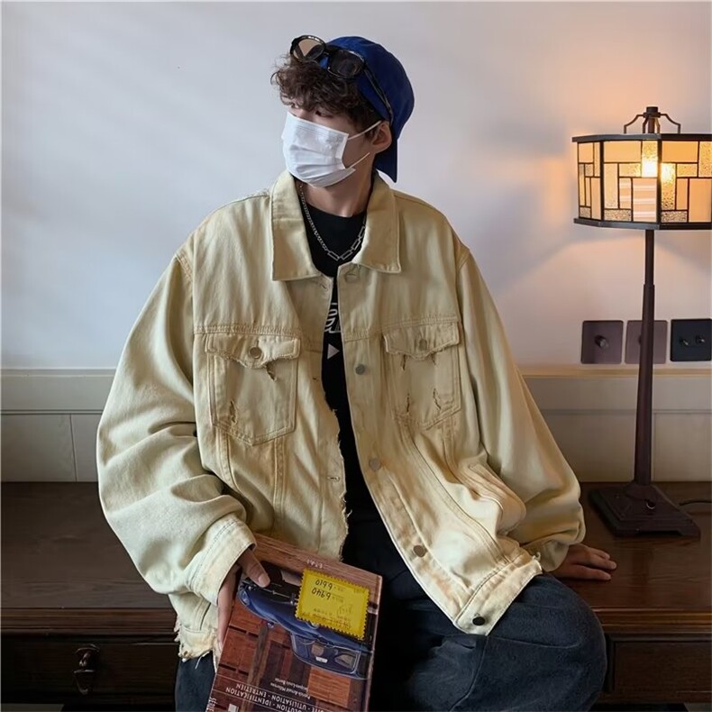 牛仔夹克男春秋季港风复古水洗外套ins韩版潮牌高街痞帅宽松衣服,男装工装外套,星座1210-1
