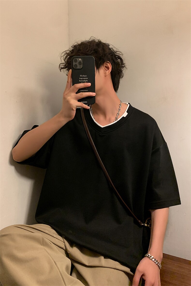 新款短袖男港风暖光夏季T恤休闲百搭假两件T恤男上衣TC3138-P30,男装T恤,星座717