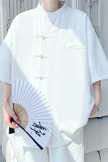 C9068/P35夏季新款立领新中式风格盘扣垂感衬衫男衬衣潮大码上衣，男装衬衫，电商A141