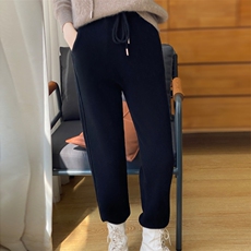休闲羊绒针织长裤女高腰束脚运动小脚裤秋冬新宽松显瘦百搭哈伦裤，女装休闲裤，大美人包芯纱店