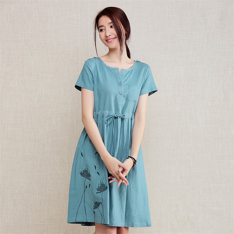 清新文艺风短袖连衣裙宽松显瘦舒适百搭，女装连衣裙，丽影随形