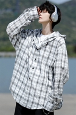 廓形防晒衬衫男夏季长袖冰丝薄款亚麻格子衬衣开衫外套CS29006P48，男装衬衫，电商B312