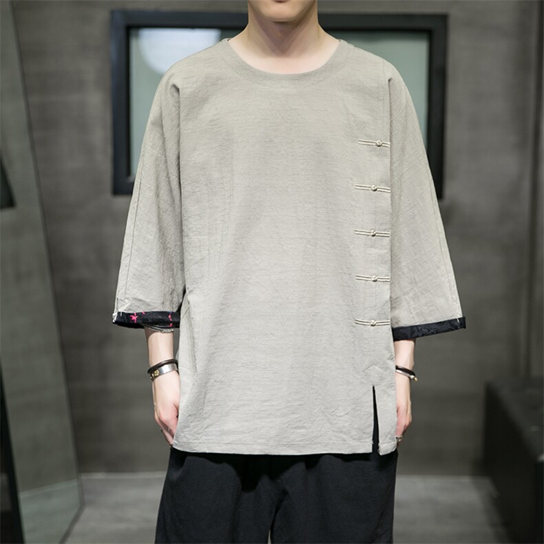 2025夏季风男装棉麻短袖t恤男复古大码QT6008-1/T063-P60，男装T恤，电商A008