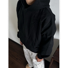 WY816-尺码M-3XL-P39-美式复古闪电刺绣连帽卫衣宽松套头上衣，男装卫衣，星座1811B