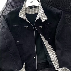 宽松工装外套男秋款复古拉链格子条纹外套AK46P95，男装工装外套，星座1013-1