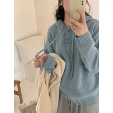 时尚百搭温柔紫色加厚帽衫高端保暖羊毛针织衫，女装针织衫/毛衣，圣旺供货