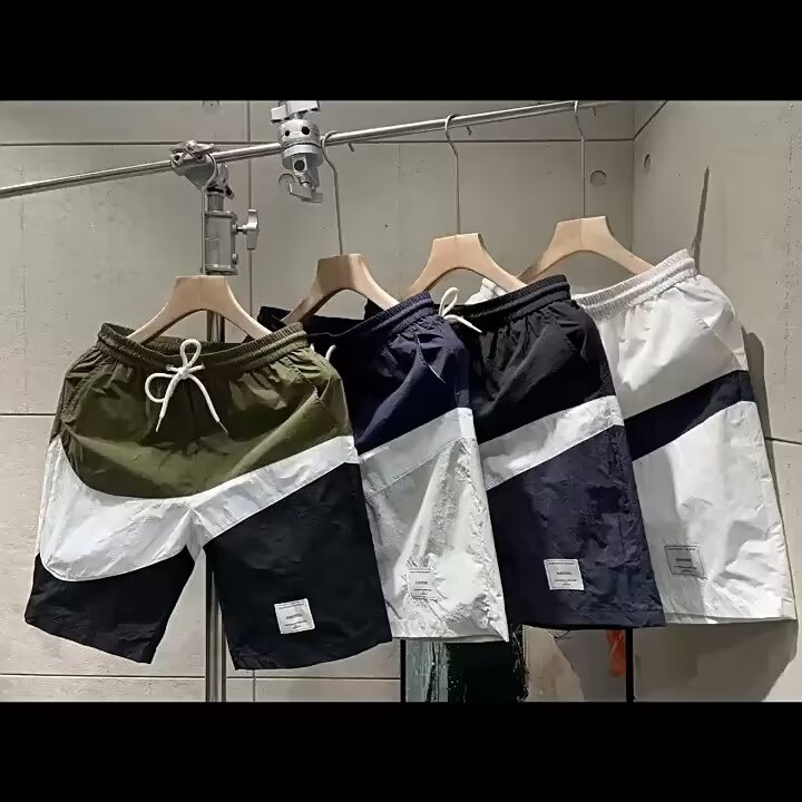 短裤夏季新款潮牌拼色宽松百搭休闲裤男士薄款运动速干沙滩五分裤,男装休闲裤,电商B212（原钱塘6029）