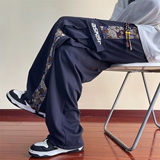 风小熊工装裤子男潮牌宽松直筒痞帅潮小众设计感休闲裤，男装休闲裤，四季星座218-1