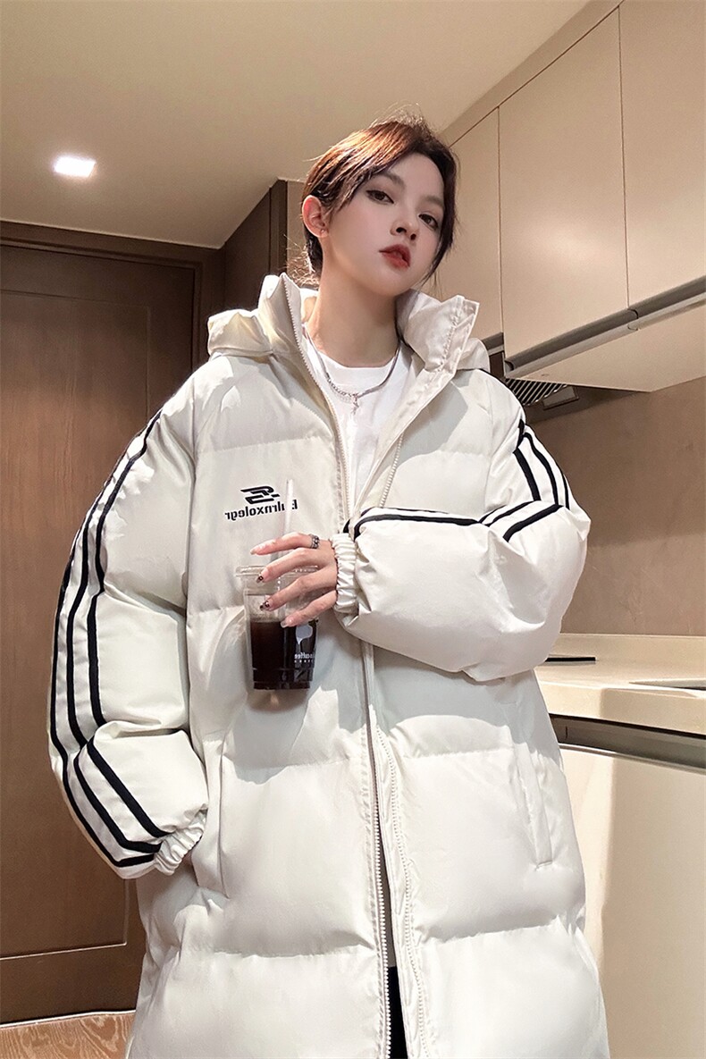 中性过膝棉衣织带三条杠长款加厚情侣羽棉服外套男G1076P168,男装棉衣,电商A339