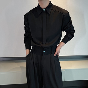 夏季红高级感痞帅绿松石长袖衬衫男宽松休闲衬衣 CS892-P68图片