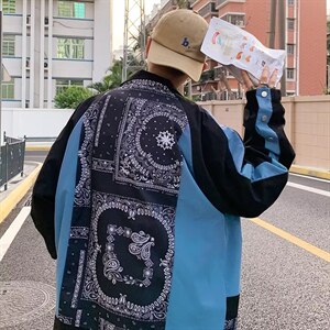 男秋季外套潮牌街头高街腰果拼接双层夹克YT10P65图片