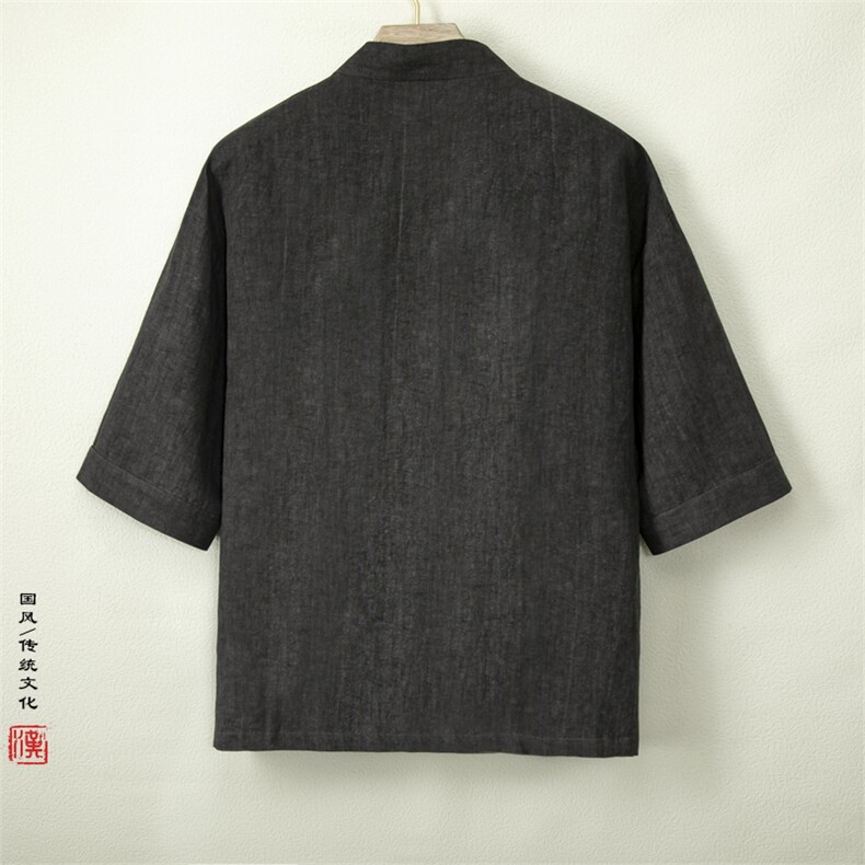 夏装新款风棉麻男士短袖汉服领短袖衬衫外套C005P85,男装T恤,钱塘802