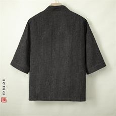 夏装新款风棉麻男士短袖汉服领短袖衬衫外套C005P85，男装T恤，钱塘802