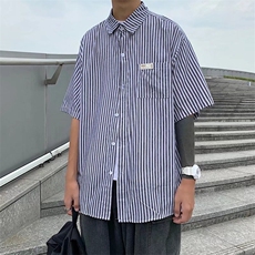 C140-P282025夏季衬衣韩版潮流帅气休闲条纹港风宽松痞帅衬衫，男装衬衫，电商B323A