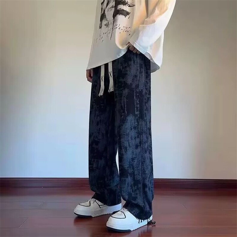垂感直筒裤子男款夏季薄潮流冰丝长裤大码宽松白色阔腿休闲裤男士,女装休闲裤,星座1210-1