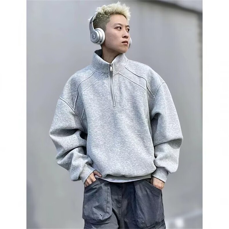 美式重磅半拉链立领卫衣男2025新款纯色cleanfit休闲polo衫上衣，男装卫衣，星座506A